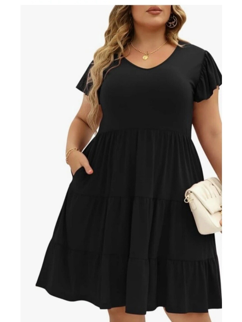 Celkuser Plus Size Casual Summer Pleated Dress for Women Crew Neck Pockets, Navy